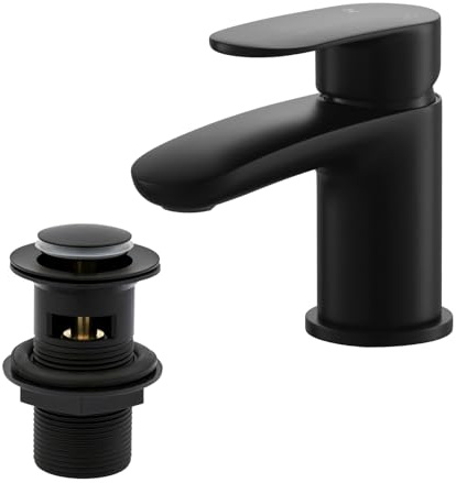 BATHWEST 9492X Robinet mitigeur de lavabo en laiton avec vidage pop-up Noir Taille S