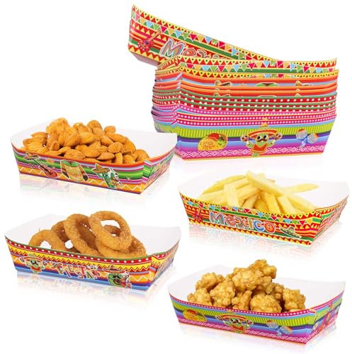 50pz Vassoi Alimenti Carta - 4 Tipi Snack Asporto, Contenitori Messicani, Vassoio Feste, Festival, Fornitori, Decorazione Usa e Getta
