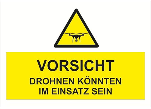 Indigos UG - Schild Vorsicht Drohnen im Einsatz - 420x297 - Hotel, Firma, Schutz, KITA, Arzt, Praxis - Sicherheit - Warnung - Aluverbundplatte 3mm, Wohnung - Hinweisschild - Warnschild
