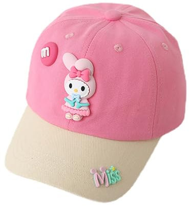 HOOKTA Kitty Kuromi 3D Stickerei Kinder Baseballkappe Verstellbar Baumwolle Sommer Cool Hats Reise-Strandkappe für Mädchen und Jungen im Alter von 3-6 Jahren (DE/NL/SE/PL, Alphanumerisch, M, Rosa)