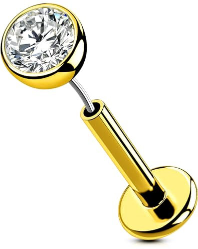 OUFER Body Piercing Lip Stud Push In Titanium 16G Helix Piercing 5/6/8/10/12mm Gold Tragus Labret Bar Jewellery Cartilage Earring Stud