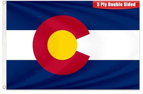 Colorado Staatsflagge, 90 x 152 cm, doppelseitige CO-Flaggen mit Messingösen für drinnen und draußen, strapazierfähig, 3-lagig, Colorado-Flaggen mit lebendigen Farben für den Außenbereich, Hof,