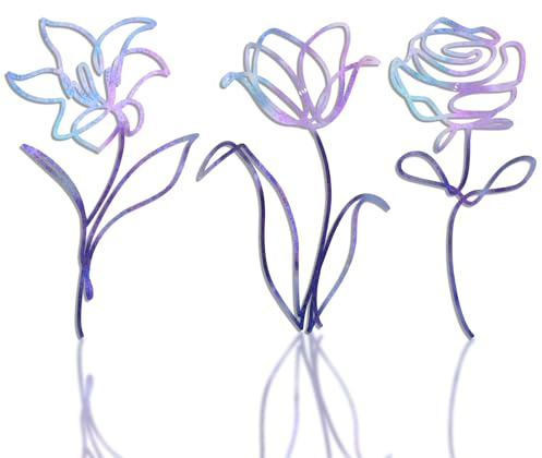 Oubasa 3 Pieces Metal Flowers Wall Arts Decor, Rustic Farmhouse Metal Wall Art Purple Minimalist Floral Decor for Bathroom Kitchen Bedroom Living Room, 6x10 Inches - Housewarming Gifts