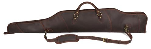 TOURBON Gewehrtasche aus echtem Leder, 52 Zoll, weich gepolsterte Gewehrtasche mit Reißverschlusstasche und Schultergurt