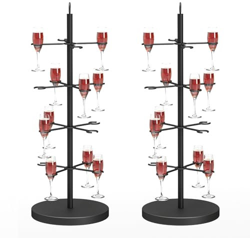 lesolar 2Pack Cocktail Tree Stand, 4 Tiers 16 Holders Champagne Display Stand for Wedding Party, Cocktail Tower Display Stand, Suitable for Cocktails, Champagne, Wine (Black)
