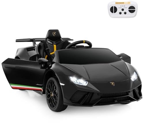 GYMAX Kids Electric Ride on Car, 12V Licensed Lamborghini Battery Powered Toy Vehicle with Remote Control, MP3, USB Port, Music, LED Light & Horn, Children Electric Car for 3+ Years Old (Black)