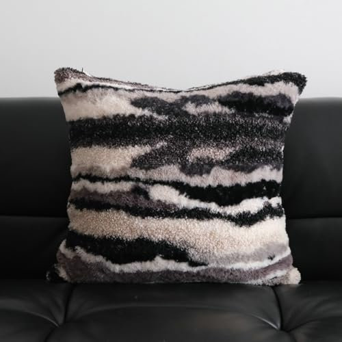 champracer kissenbezüge Kissen Set Künstlich Pelz Fellkissen Dekorative Deko Kissen Kuschelkissen Flauschig Sofakissen Weich Plüschkissen für Sofa (schwarz,50x50cm)