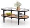 COSTWAY 2-Tier Coffee Table, Tempered Glass Cocktail Snack Tea Center Table with PE Rattan Storage Shelf, Acacia Wood Frame Accent Sofa End Side Table for Living Room, Bedroom and Office (Black)