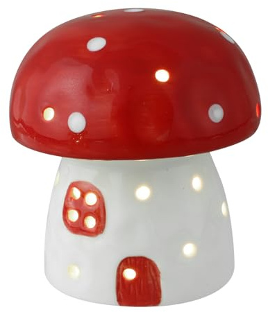 Pilz Nachtlicht Rote Keramik mit LED Weihnachten Geschenkideen | Tap zum Dimmen und Farbwechsel, Sanftes Licht für Nachttisch und Schreibtisch, Ruhige Schlafatmosphäre