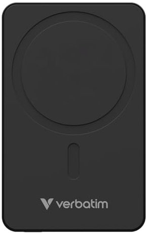 Verbatim Charge 'n' Go Essentials MagSafe 5.000 mAh 15 W magnetico, PD 20 W, funzione di ricarica rapida con indicatore LED per iPhone 16/15/14/13/12 Pro/Pro Max, con cavo USB-C a USB-C, nero