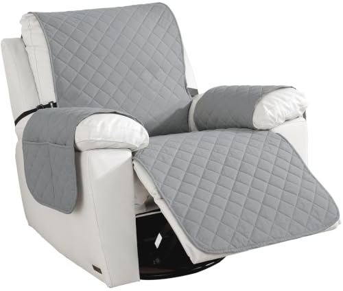 CYCMACO Impermeable Funda Sillon Reclinable 1 Asiento, Funda Sillon Reclinable con Bolsillos Laterales, Antideslizante, Antiarañazos, Universal, Fácil De Instalar Y Lavar, Gris Claro