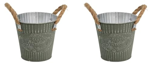 DARO DEKO Metall Blumentopf grün Ø 16 x 15cm - 2 Stück Pflanz-Töpfe Übertopf bepflanzbar