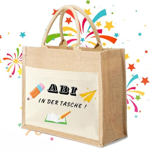Abitur Geschenke Mädchen - Jute-Abitur-Tasche ABI in der Tasche - Shopper für Strand, Alltag & Feiern - Geschenk zur bestandenen Prüfung - Lustiges Geschenkset mit Motiv - Perfektes Abi 2025 geschenk!