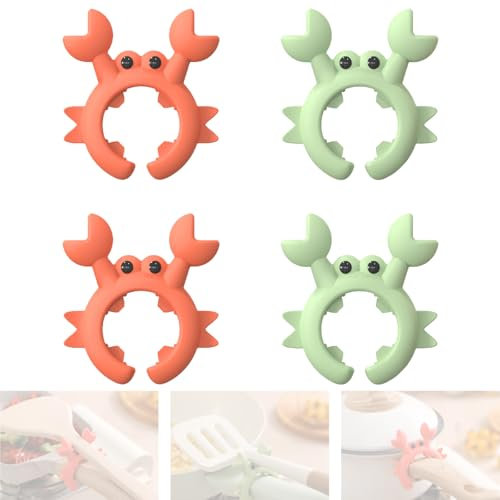 IFQKNUYL 4pcs Crab Spatula Holder, Crab Spoon Holder For Pot Boil Over Spill Stopper, Anti-Scalding Silicone Utensil,Adjustable Crab Utensil Holder for Kitchen Cute Creative Gift (Green, Orange)