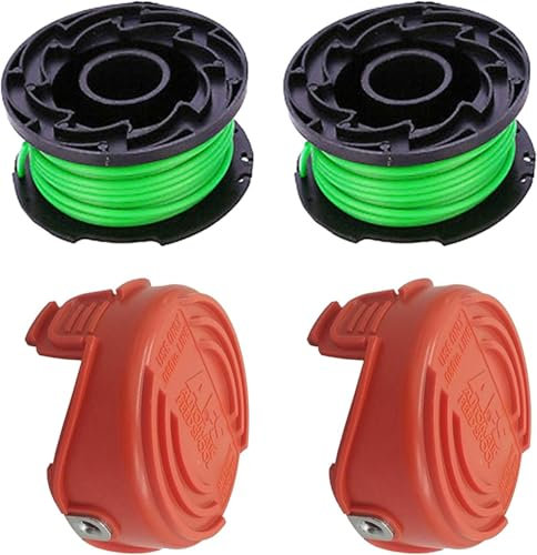 StarRing Bobina de repuesto para recortadora Black Decker A6482 GL7033 GL8033 GL9035, accesorios de recortadora, 2 carretes de desbrozadora y 2 tapas