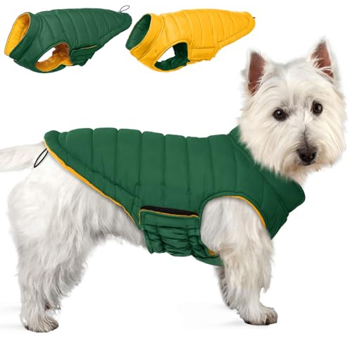 Lelepet Reversible Dog Winter Coat, Warm Waterproof Jacket for Small Dogs, Puppy Winter Puffer Jacket, Windproof Dog Vest, Easy on/Off, Green XS