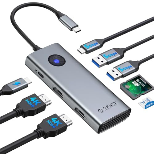 ORICO 8-in-1 USB C Hub Docking Station with Dual HDMI 4K 60Hz PD100W Power Delivery 5Gbps Data Transfer for Laptops MacBook Dell