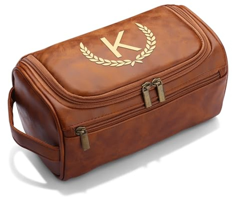 CGFN Trousses de toilette pour hommes, cadeaux personnalisés pour hommes, trousse de toilette personnalisée en similicuir PU pour hommes avec trousse de toilette suspendue avec initiales, cadeaux
