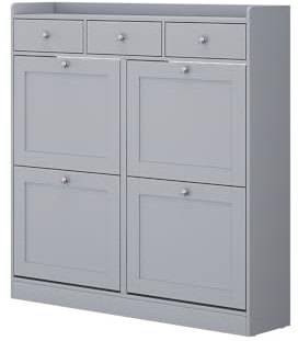 Vicco Schuhkipper Vitto, Grau, 100 x 99.5 cm mit 3 Schubladen & 4 Klappfächern, zur platzsparenden Aufbewahrung von Schuhen und Accessoires