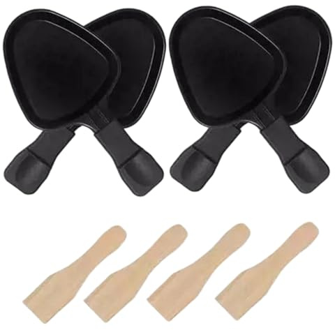 Grtheenumb Poêle à Gril, poêle à Fromage grillé, 4 pièces fondoir Fromage raclette Triangulaire antiadhésif avec 4 spatules en Bois, Gril pour la Cuisine Domicile et Le Camping
