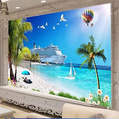 Fototapete 3D Tapete Wandbild Strand Meer Vlies Fototapete Wandbilder Wallpaper Dekoration Moderne Wanddeko fur Wohnzimmer Schlafzimmer Büro 350cm×250cm(Breite x Höhe)