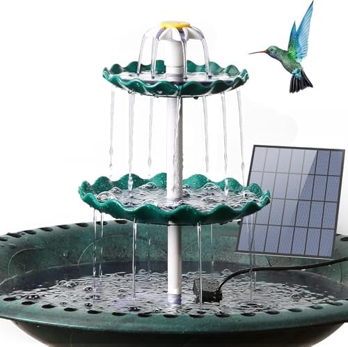 AISITIN DIY Brunnen,Vogeltränke Sets mit 3,5W Solar Springbrunnen für Außen | 3 Stufige Vogelfütterer Abnehmbar, Solarbrunnen für Draussen,Vogelbad,Garten,Wasserspiel(Dunkelgrün)