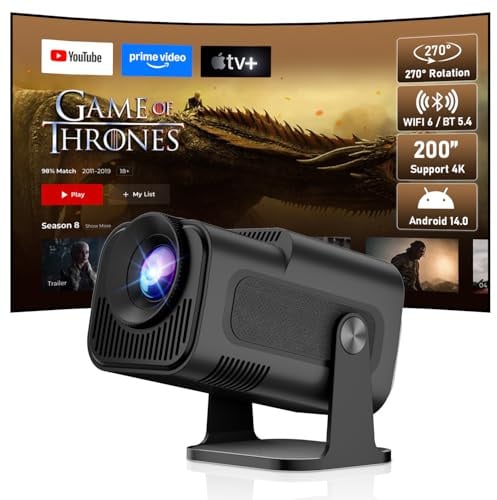 ZDSSY Mini Vidéoprojecteur Portable 4 K 1080P avec WiFi6 BT5.4, Vidéoprojecteur Portable, Correction Automatique et Mise au Point Manuelle, Compatible avec PC/TV Stick/USB/PS5, Noir