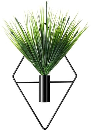 DiiWmme Vase mural avec plantes artificielles, vase mural géométrique en métal pour intérieur, maison, art mural bohème pour salon, chambre, bureau, salle de bain (noir)