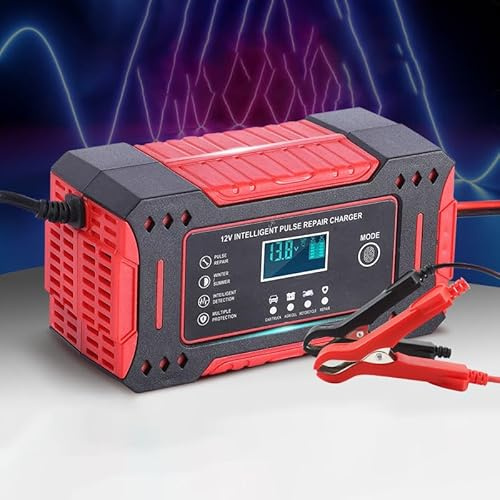 birnn Chargeur de Batterie Moto 12V pour Husqvarna 125-501 Te/Te i/FE/TX/FX, Chargeur Automatique avec Maintien de Charge pour Moto, Scooter, Quad, Tondeuse et Batterie Auto,A Red