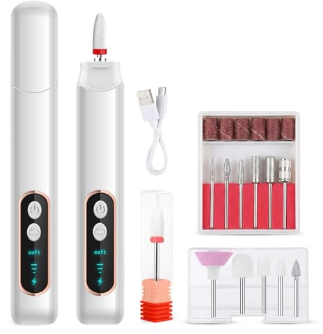 hommova 3 Speeds Electric Nail File Set, 15000RPM 12 Drill Bits Nail Grinder for Thick Toe Nails for Thick Toenails Various Nails and Shapes