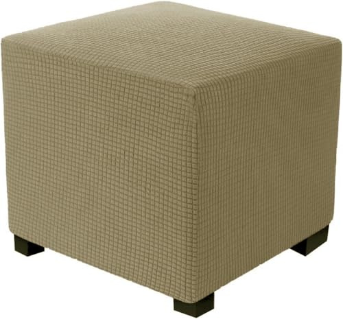 Hockerbezug Quadratisch Ottoman-Bezüge 53x53cm Greige | Sitzhocker Bezug Ottomane Bezug Hocker Überzug Schonbezug für Fußhocker Stretch Abdeckung
