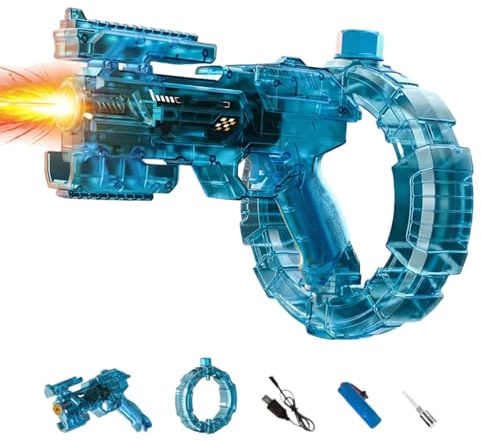 Electric Water Gun Automatic Water Blaster with LED Light Battery Powered High Speed Squirt Pistol with Circular Storage Clip for Adults Teens Outdoor Garden Pool Beach Party (Blue)