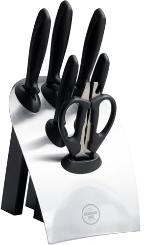 Rockingham Forge 7 Piece 8007 Essentials Range Knife Block Set, Stainless Steel, Black