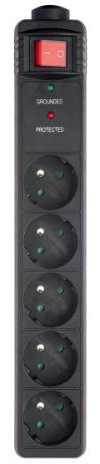 Gembird spg5-c-5 - regleta de 5 Tomas con protección antipicos (250 j, 250 v, 50/60 hz, 16 a, 1. 5 m), Color Negro.