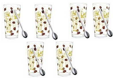 James Premium Latte Löffel, 6-er Set passend zur Glashöhe + 6 Latte Macciato Glas