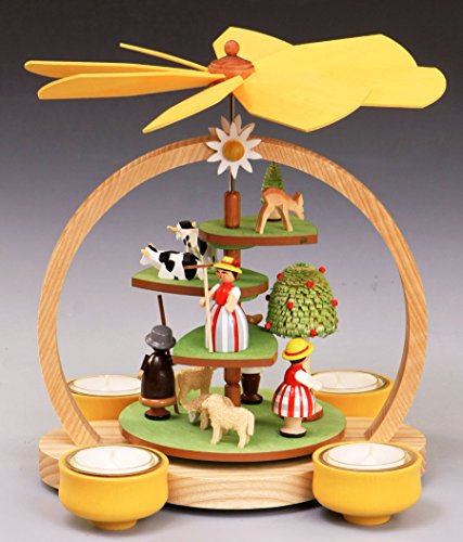 Teelicht Ganzjahres-Pyramide Sommerwiese 24cm - Handarbeit aus dem Erzgebirge