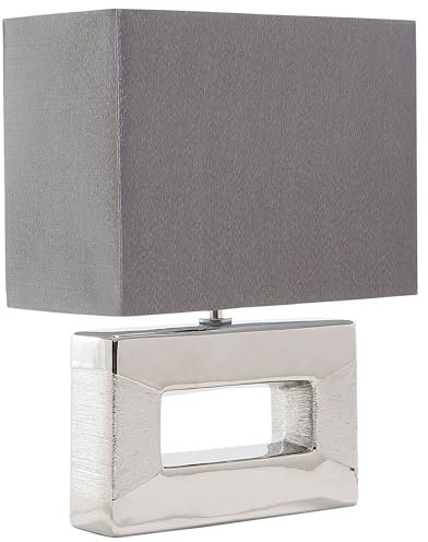 Beliani Tischlampe dekorativer Lampenfuß rechteckig Kunstseide/Porzellan grau Onyx