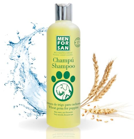 MENFORSAN Champú para cachorros con Germen de Trigo | Estimula el crecimiento del pelaje | No irrita los Ojos del Perro | Con Colageno Natural | Sin Fragancia | 300 ml