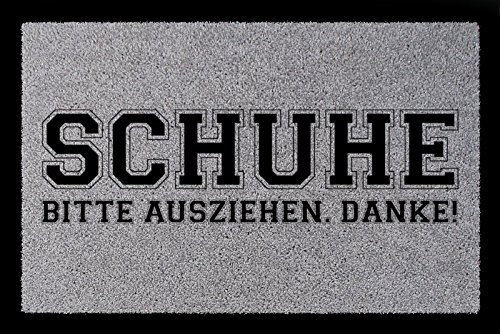 Interluxe FUSSMATTE Schmutzmatte Schuhe Bitte AUSZIEHEN Flur Spruch Eingang Viele Farben Hellgrau