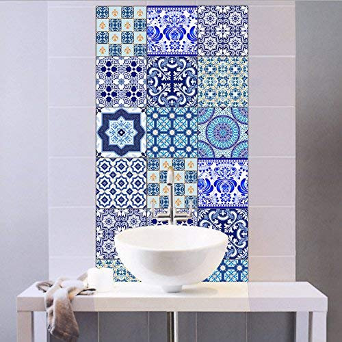 EXTSUD Adesivi per Piastrelle Stile Blu e Bianca Porcellana Wall Stickers da Mattonelle Parete in PVC Impermeabile Autoadesivo Decorazione per Cucina Bagno Fai da Te Set di 10 Pezzi