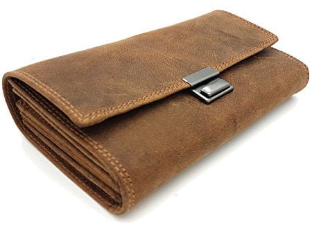 Jockey Club echt Leder Kellnerbörse Taxibörse Geldbörse Portemonnaie, 4 Kartenfächer mit RFID Schutz, Robustes Hunterleder Cognac braun