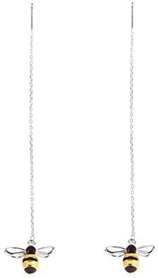 SLUYNZ Solid 925 Sterling Silver Bumble Bee Dangle Earrings for Women Teen Girls Honey Bee Drop Earrings Threader Tassel Chain (A-Silver)