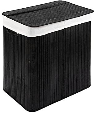 PANA®ECO Bambus Wäschekorb mit Deckel (104 L) • Wäschebox mit herausnehmbaren Wäschesack • Faltbarer Wäschesammler • Badezimmer Wäschetruhe • 100% Bambus • Farbe: Schwarz (52x32x63 cm)
