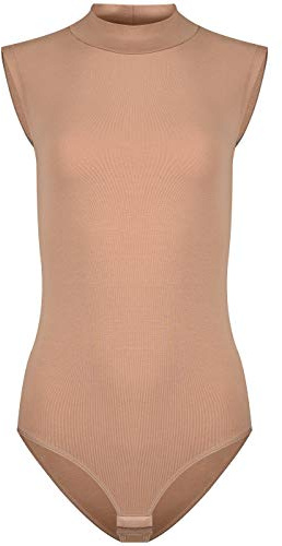 Evoni Damen Body mit Halbkragen ohne Ärmel Baumwolle hellbraun M
