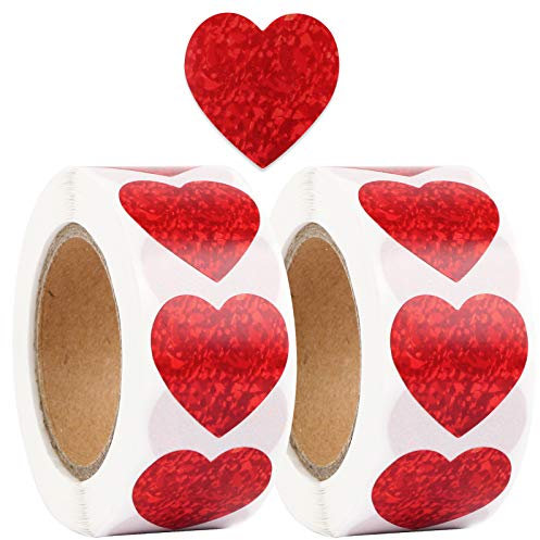 1000pcs Herz Aufkleber Glitzer Selbstklebende Herzform Sticker Herz Klebeetiketten für Valentinstag Weihnachten Hochzeit Gästebuch Geschenkbeutel DIY Handwerk 2.5cm Durchmesser