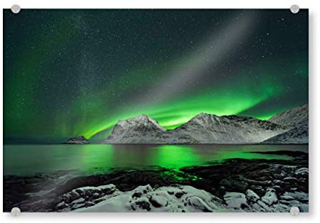 artboxONE Acrylglasbild 90x60 cm Natur Polarlicht an der Küste - Bild polarlicht Aurora Borealis Himmel