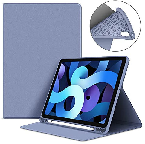 VAGHVEO Custodia per iPad Air 11 Pollici M3/M2 (2025/2024), iPad Air 5a/4a Generazione 10,9” 2022/2020 con Portapenne, Flessibile Elevato Morbido TPU Silicone Cover Posteriore Shell, Viola Grigio