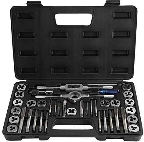 TKSE Stahl Gewindeschneider, Feingewinde Gewindeschneider, 40 Stück M3-M12 Gewindebohrer und Matrizensatz mit Schraubenschlüsseln und Gewindelehre Heavy Duty Hand Tools