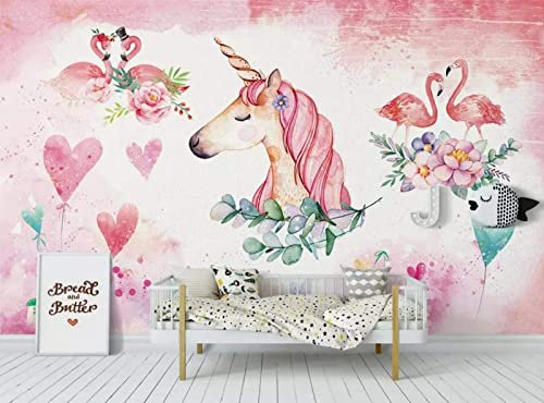 Papier Peint 3D Intissé Chambre Bébé Licorne Rose Papier Peint Panoramique 3D Moderne Décoration Murale
