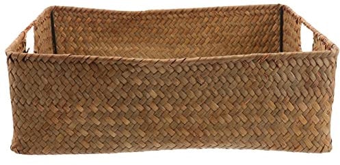 Zerodeko Flechtkorb Aufbewahrung Aufbewahrungskiste Rechteckige Aufbewahrungsbox Seetangkorb mit Griff Wicker Sundies für Heimschlafzimmer Badezimmer Garderobe (Gelbe XL) Seagras Aufbewahrungsbox